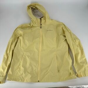 Eddie Bauer Womens Yellow Hooded Rain Jacket Lightweight Flaw Adventure Size XL